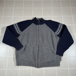 Vtg Y2K Transnine Men's L Wool Blend Blue Gray Striped Full Zip Sweater Skate